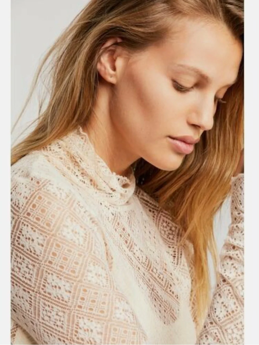 Intimately by Free People Sweet Memories Ivory Sheer Lace Turtleneck Top